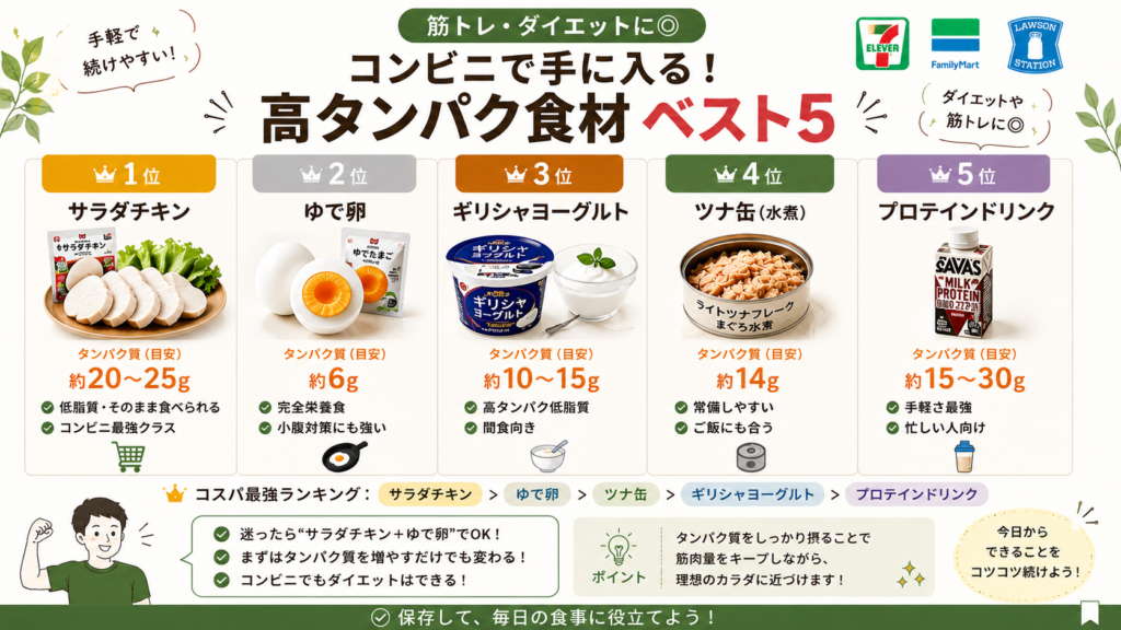 コンビニで手に入る！ダイエットにおすすめの高タンパク食材ベスト5